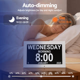 Artiss 10" Digital Day Clock Alarm Calendar Dementia Date Week Desk Clocks White