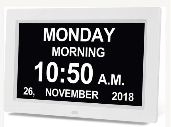 White...Vivid 10.1-Inch Digital Clock with Medication Reminders & Multi-Function Alarm