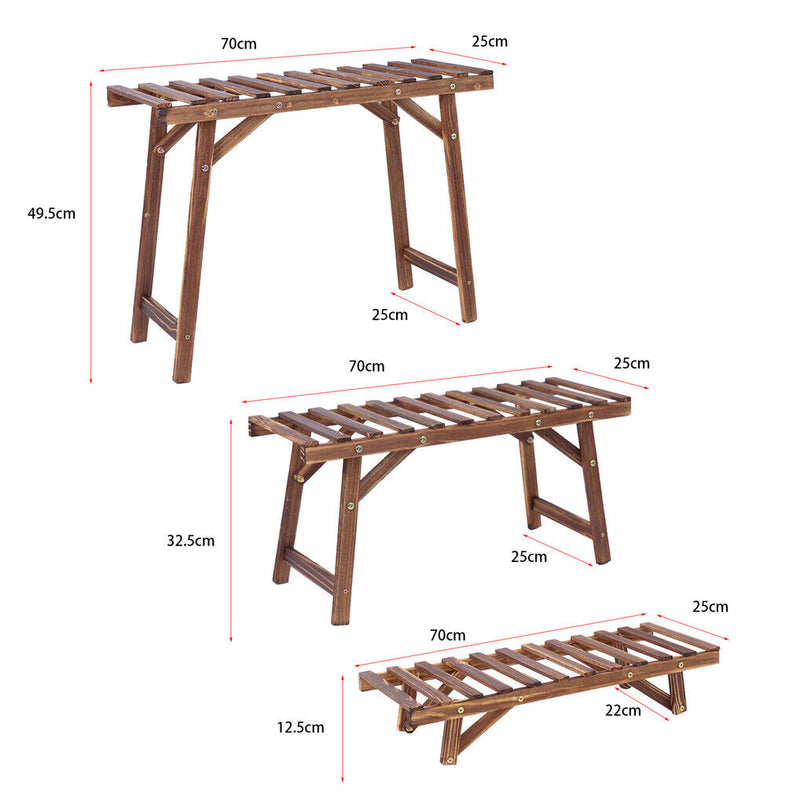 Pine Wood 3pcs Plant Stand Ladder Garden Flower Display