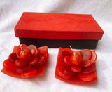 2 Red Lotus Floating Candles in Red Black Gift Box Set
