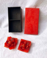 2 Red Lotus Floating Candles in Red Black Gift Box Set
