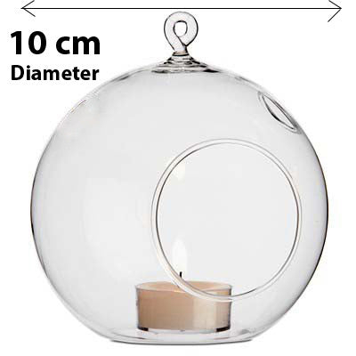 24 Bulk Buy of Hanging Clear Glass Ball Tealight Candle Holder  - 10cm Diameter / High