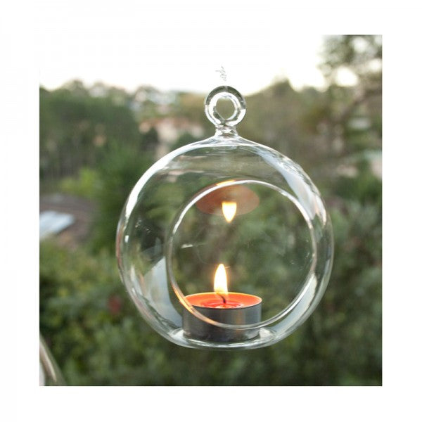 24 Bulk Buy of Hanging Clear Glass Ball Tealight Candle Holder  - 10cm Diameter / High