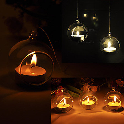 24 Bulk Buy of Hanging Clear Glass Ball Tealight Candle Holder  - 10cm Diameter / High