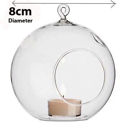 24 Bulk Buy of Hanging Clear Glass Ball Tealight Candle Holder  - 8cm Diameter / High