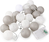 1 Set of 20 LED Grey White 5cm Cotton Ball Battery Powered String Lights