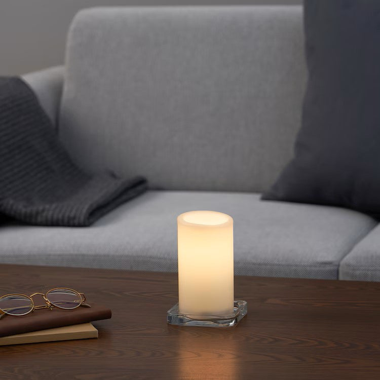 2 Pcs LED Block Pillar Candle White Flameless Safe Indoor Battery Power