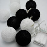 1 Set of 20 LED Black White 5cm Cotton Ball Battery Powered String Lights