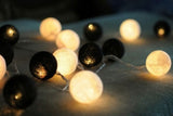1 Set of 20 LED Black White 5cm Cotton Ball Battery Powered String Lights