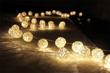 1 Set of 20 LED Cream White 5cm Rattan Cane Ball Battery Powered String Lights