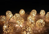 1 Set of 20 LED Cream White 5cm Rattan Cane Ball Battery Powered String Lights