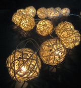 1 Set of 20 LED Cream White 5cm Rattan Cane Ball Battery Powered String Lights