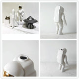 Salute Astronaut Ceramic Vase - Tabletop Decor with Dried Flowers - Silver