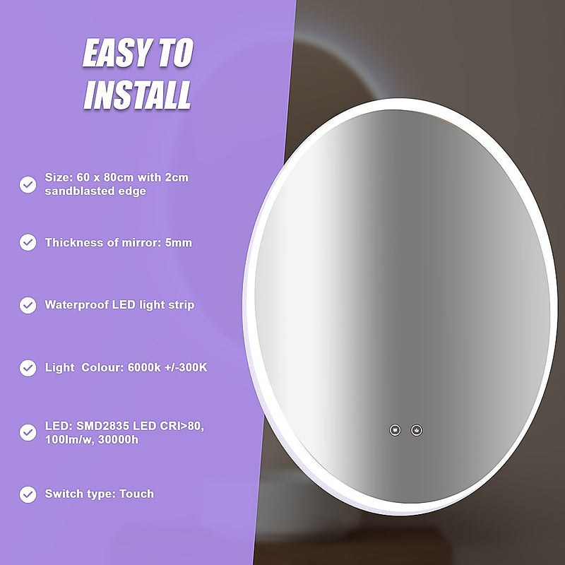 Oval Mirror LED Anti-Fog Illuminated Bathroom Living Room