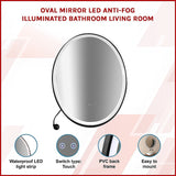 Oval Mirror LED Anti-Fog Illuminated Bathroom Living Room