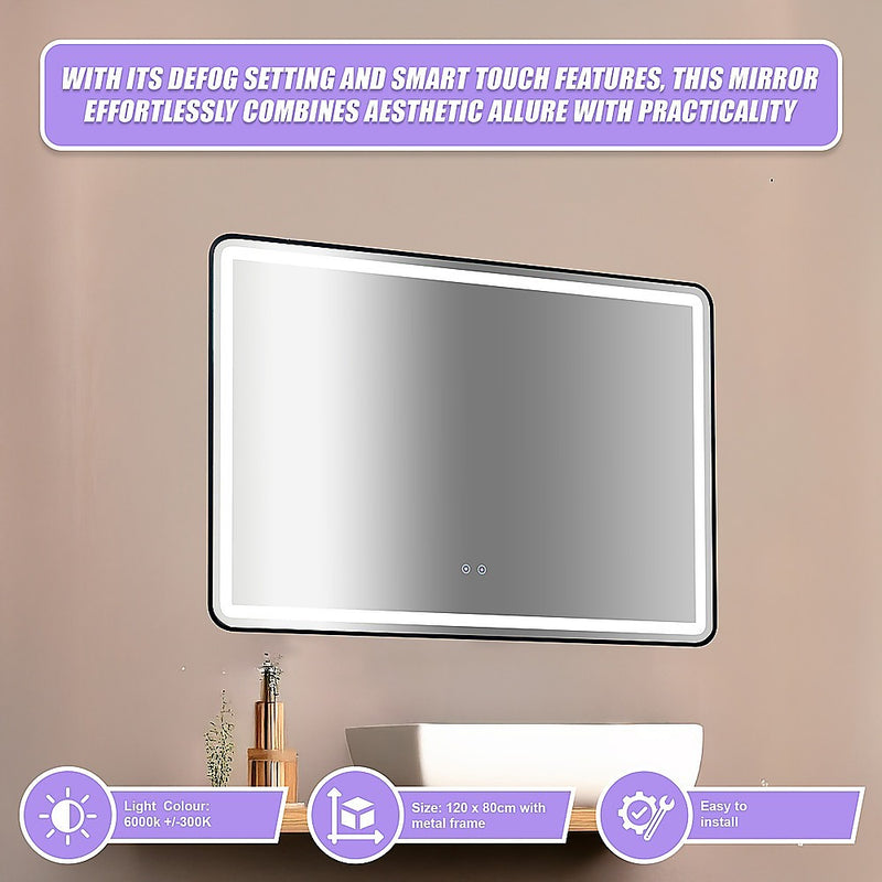 Rectangular Mirror LED Anti-Fog Illuminated Bathroom Living Room