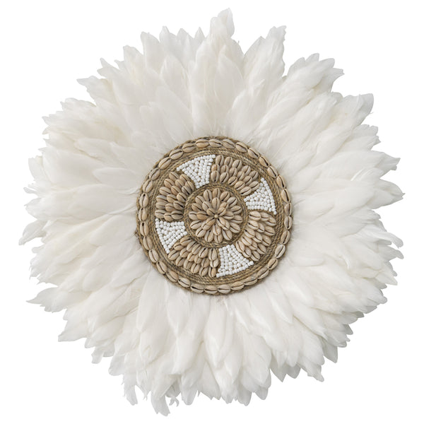 Handcrafted Round Hanging Feather & Shell Wall Art 40x40cm
