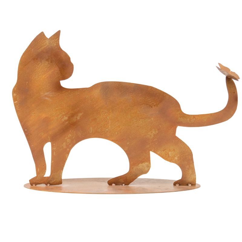 Rust Cat + Butterfly Ornament on Base 50cm