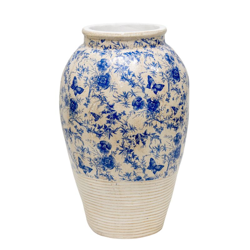 Glazed Blue Stoneware Look Vase 25cm