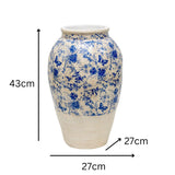 Glazed Blue Stoneware Look Vase 25cm