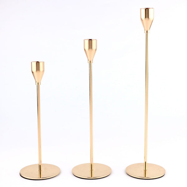 Gold Metal Candle Holder Set - 3-Piece Romantic Candle Cup