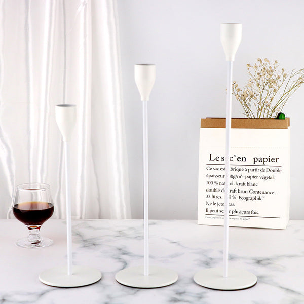 White Metal Candle Holder Set - 3-Piece Romantic Candle Cup