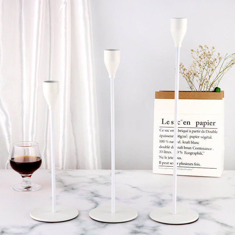 White Metal Candle Holder Set - 3-Piece Romantic Candle Cup