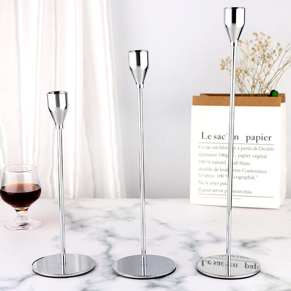 Silver Metal Candle Holder Set - 3-Piece Romantic Candle Cup