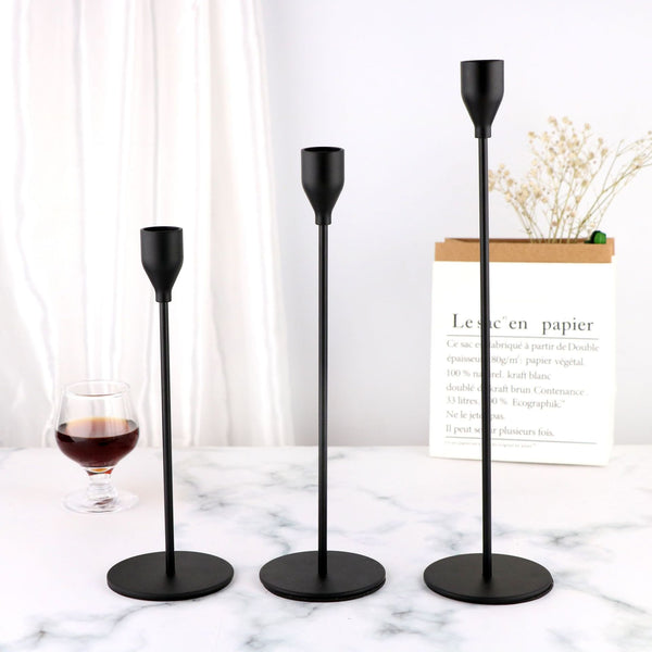 Black Metal Candle Holder Set - 3-Piece Romantic Candle Cup