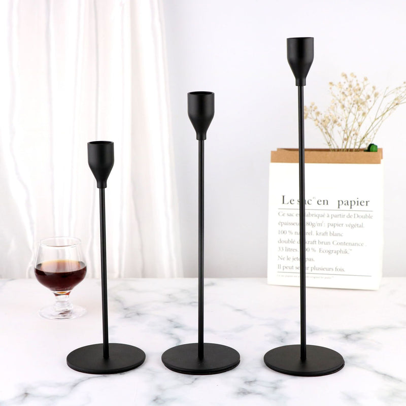 Black Metal Candle Holder Set - 3-Piece Romantic Candle Cup