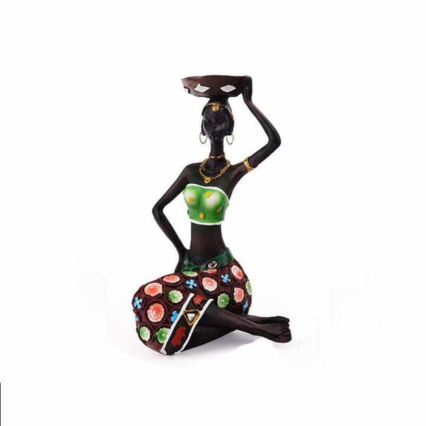 Green European Resin African Woman Candle Holders