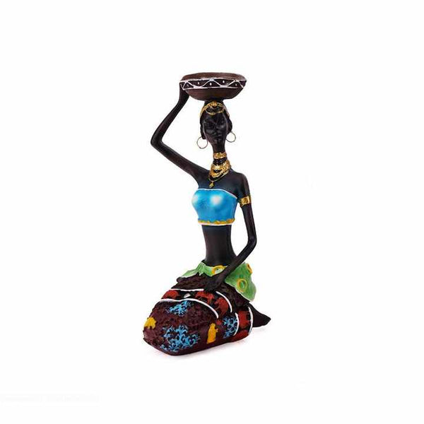 Blue European Resin African Woman Candle Holder