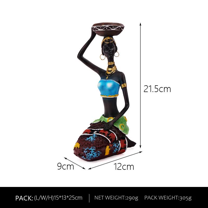 Blue European Resin African Woman Candle Holder