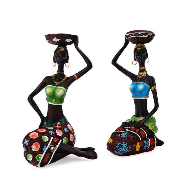 European Resin African Woman Candle Holders