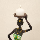 European Resin African Woman Candle Holders