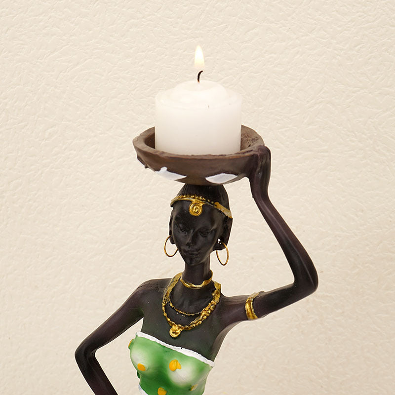 European Resin African Woman Candle Holders