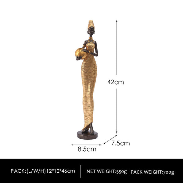 Gold Exotic African Woman Figurine - Elegant Resin Sculptures for Home Decor