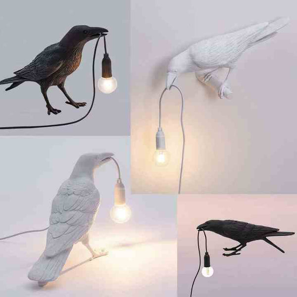 Black Bird Standing Shape Nordic Resin Bird Lamp