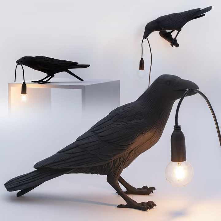 Black Bird Standing Shape Nordic Resin Bird Lamp