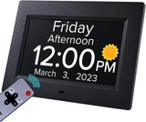 Black Crystal Clear 7-Inch Digital Day Clock with Auto Dimming & Voice Assist - Perfect for Seniors