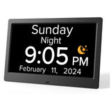 Black 10.1-Inch Digital Clock with Medication Reminders & Multi-Function Alarm - Ideal for Elderly Care