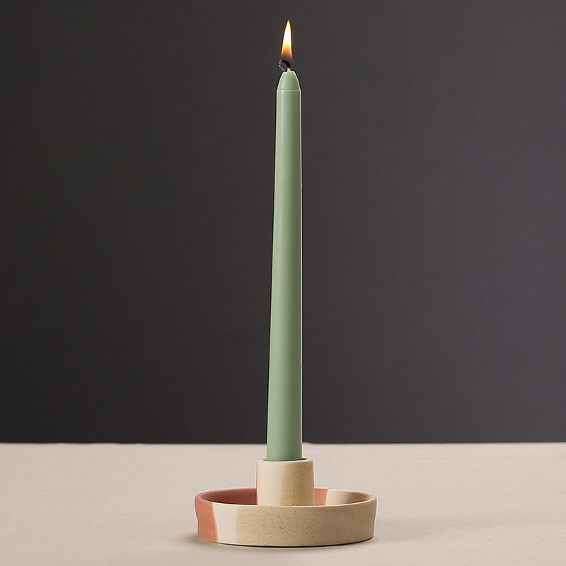 2 Pcs Light Yellow Oval Bottom Nordic Ceramic Candle Holder with Jewelry Dish