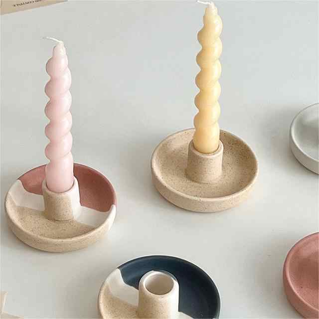 2 Pcs Light Yellow Oval Bottom Nordic Ceramic Candle Holder with Jewelry Dish