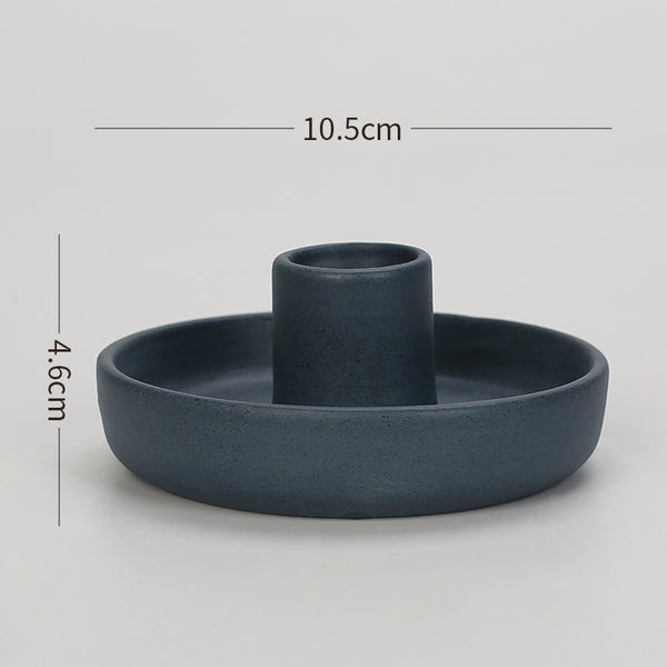 2 Pcs Dark Blue Oval Bottom Nordic Ceramic Candle Holder with Jewelry Dish