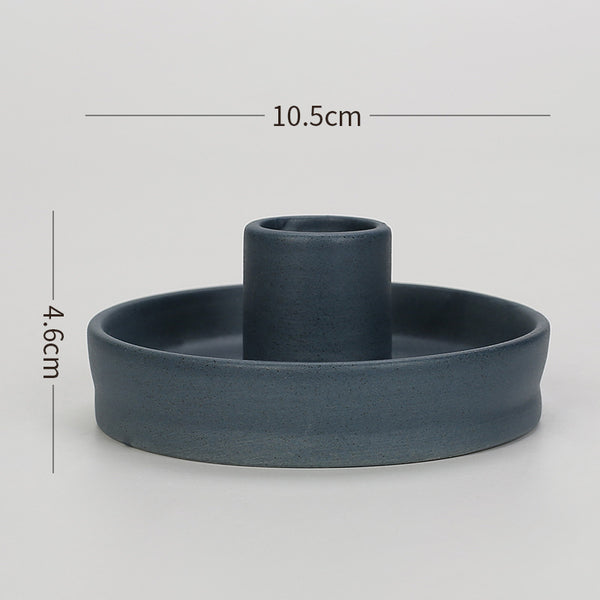 2 Pcs Dark Blue Straight Bottom Nordic Ceramic Candle Holder with Jewelry Dish
