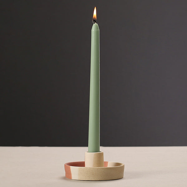 2 Pcs Orange Oval Bottom Nordic Ceramic Candle Holder with Jewelry Dish - Elegant Minimalist Home Decor Piece