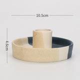 2 Pcs Blue, White And Yellow Stitching Straight Bottom Nordic Ceramic Candle Holder with Jewelry Dish