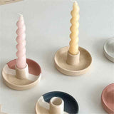 2 Pcs Blue, White And Orange Stitching Straight Bottom Nordic Ceramic Candle Holder with Jewelry Dish