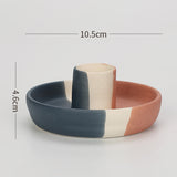 2 Pcs Blue, White And Orange Stitching Oval Bottom Nordic Ceramic Candle Holder with Jewelry Dish