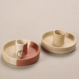 2 Pcs Blue, White And Orange Stitching Oval Bottom Nordic Ceramic Candle Holder with Jewelry Dish